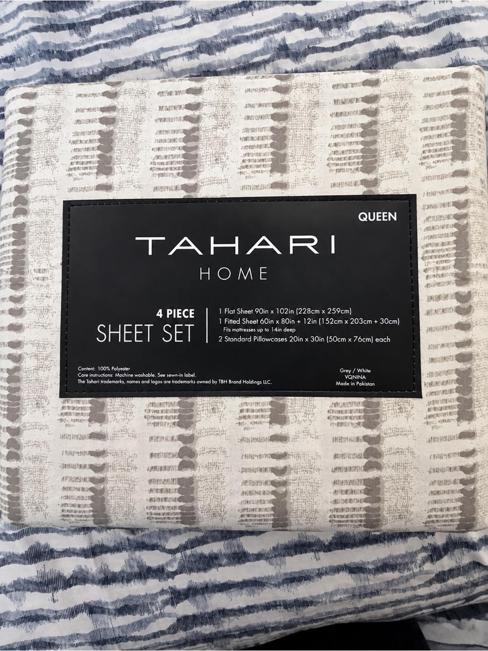 Tahari Home Queen 4-Piece Sheet Set Grey & White New